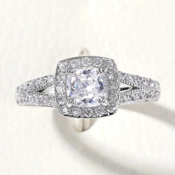 😍NEW LUXURY 14K WHITE GOLD SQUARE GEM DIAMOND ENGAGEMENT RING FOR WOMEN, K774 - Picture 1 of 7